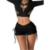 image:imageRoseSeek Womens Side Drawstring Lace Ruffle Shorts Y2K Ruched Low Rise Mini Stretchy Slim Fit Micro ShortsDark