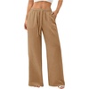 image:imageRoseSeek Womens Straight Wide Leg Pants Drawstring Waisted Casual Long Trousers with PocketsBrown