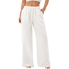 image:imageRoseSeek Womens Straight Wide Leg Pants Drawstring Waisted Casual Long Trousers with PocketsWhite