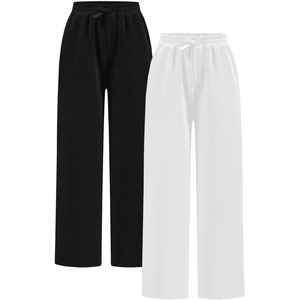 image:imageRoseSeek 2 Pack Girls Sweatpants Wide Leg Elastic Waist Pants with Pockets Baggy Joggers Track Pants TrendyBlack and White