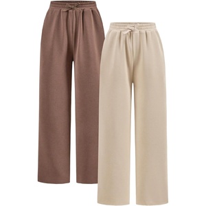 image:imageRoseSeek 2 Pack Girls Sweatpants Wide Leg Elastic Waist Pants with Pockets Baggy Joggers Track Pants TrendyKhaki Brown