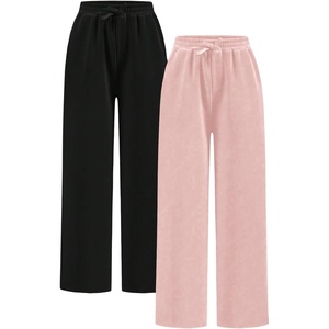 image:imageRoseSeek 2 Pack Girls Sweatpants Wide Leg Elastic Waist Pants with Pockets Baggy Joggers Track Pants TrendyMulticolor Black