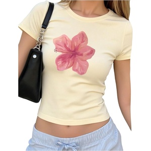 image:imageRoseSeek Floral Graphic Crop Tops for Girls Short Sleeve Slim fit Preppy Summer T Shirt Y2k Tops TrendyApricot