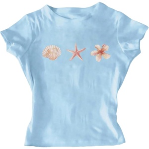 image:imageRoseSeek Floral Graphic Crop Tops for Girls Short Sleeve Slim fit Preppy Summer T Shirt Y2k Tops TrendyBlue
