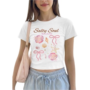 image:imageRoseSeek Floral Graphic Crop Tops for Girls Short Sleeve Slim fit Preppy Summer T Shirt Y2k Tops TrendyBow White