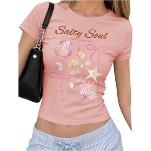 image:imageRoseSeek Floral Graphic Crop Tops for Girls Short Sleeve Slim fit Preppy Summer T Shirt Y2k Tops TrendyBright Pink