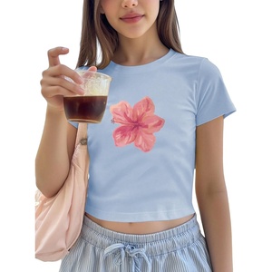 image:imageRoseSeek Floral Graphic Crop Tops for Girls Short Sleeve Slim fit Preppy Summer T Shirt Y2k Tops TrendyFloral Light Blue