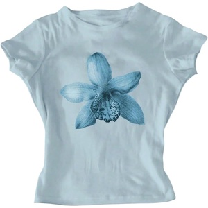 image:imageRoseSeek Floral Graphic Crop Tops for Girls Short Sleeve Slim fit Preppy Summer T Shirt Y2k Tops TrendyLight Blue
