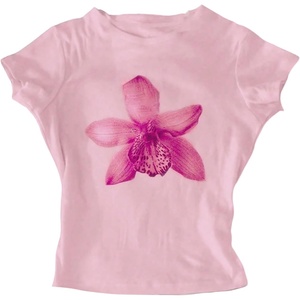 image:imageRoseSeek Floral Graphic Crop Tops for Girls Short Sleeve Slim fit Preppy Summer T Shirt Y2k Tops TrendyPink Floral