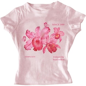 image:imageRoseSeek Floral Graphic Crop Tops for Girls Short Sleeve Slim fit Preppy Summer T Shirt Y2k Tops TrendyPink Graphic