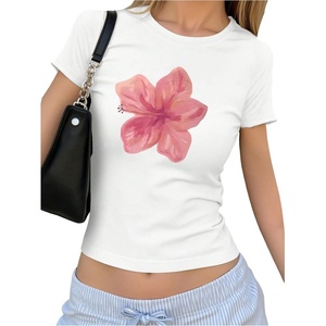 image:imageRoseSeek Floral Graphic Crop Tops for Girls Short Sleeve Slim fit Preppy Summer T Shirt Y2k Tops TrendyWhite