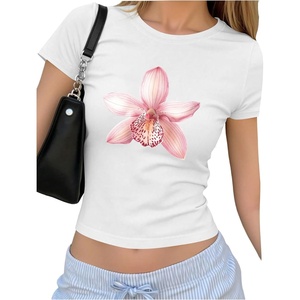 image:imageRoseSeek Floral Graphic Crop Tops for Girls Short Sleeve Slim fit Preppy Summer T Shirt Y2k Tops TrendyWhite Pink Floral