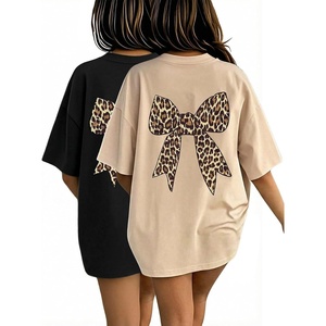 image:imageRoseSeek Girls 2 Pack Bow Leopard Graphic Tees Short Sleeve Preppy Summer Tops Aesthetic Baggy Tops TrendyMulticolor
