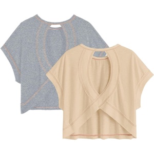 image:imageRoseSeek Girls 2 Packs Open Back Backless Tops Criss Cross Short Sleeve T Shirts Crewneck Casual TeesBeige and Grey
