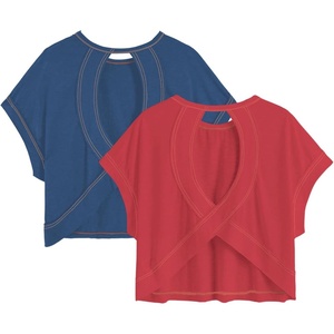 image:imageRoseSeek Girls 2 Packs Open Back Backless Tops Criss Cross Short Sleeve T Shirts Crewneck Casual TeesBlue and Red