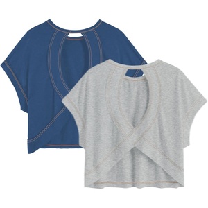 image:imageRoseSeek Girls 2 Packs Open Back Backless Tops Criss Cross Short Sleeve T Shirts Crewneck Casual TeesGrey and Blue