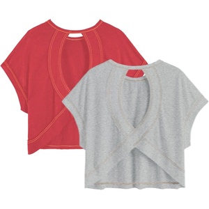 image:imageRoseSeek Girls 2 Packs Open Back Backless Tops Criss Cross Short Sleeve T Shirts Crewneck Casual TeesGrey and Red