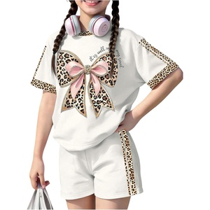 image:imageRoseSeek Girls 2 Piece Outfits Cherry Bow Graphic Tee Shirt and Shorts Set Cute Summer OutfitsCheetah White