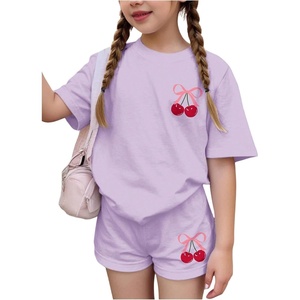 image:imageRoseSeek Girls 2 Piece Outfits Cherry Bow Graphic Tee Shirt and Shorts Set Cute Summer OutfitsMauve Purple