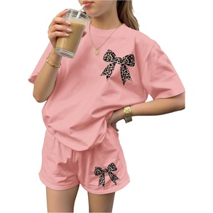 image:imageRoseSeek Girls 2 Piece Outfits Cherry Bow Graphic Tee Shirt and Shorts Set Cute Summer OutfitsMix Pink