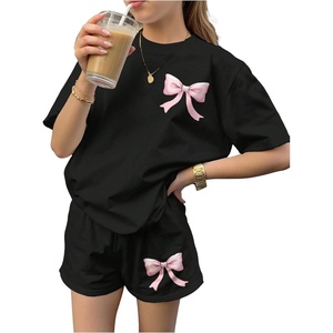 image:imageRoseSeek Girls 2 Piece Outfits Cherry Bow Graphic Tee Shirt and Shorts Set Cute Summer OutfitsMulticolor
