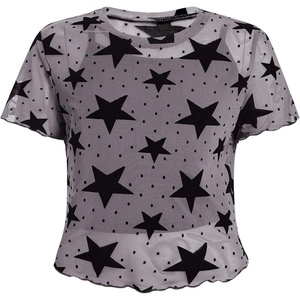 image:imageRoseSeek Girls 2 Piece Outfits Star Graphic Y2K Sheer Mesh Shirts and Spaghetti Strap Camisole TopsLight Grey