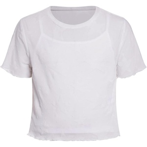 image:imageRoseSeek Girls 2 Piece Outfits Star Graphic Y2K Sheer Mesh Shirts and Spaghetti Strap Camisole TopsPure White