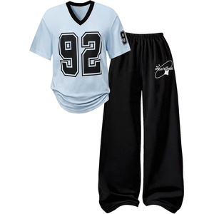 image:imageRoseSeek Girls 2 Piece Summer Outfits Number Graphic Short Sleeve Jersey Shirt and Cargo Pants Sets TrendyBlue and Black