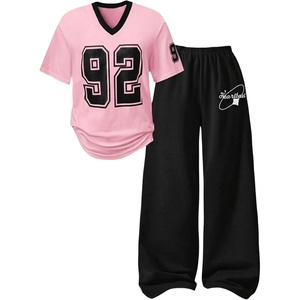 image:imageRoseSeek Girls 2 Piece Summer Outfits Number Graphic Short Sleeve Jersey Shirt and Cargo Pants Sets TrendyMulticolor Pink