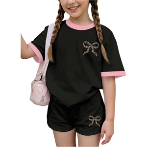 image:imageRoseSeek Girls 2 Piece Summer Outfits Short Sleeve Camo T Shirt and Mini Shorts Clothing Set TracksuitBlack