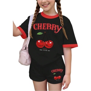 image:imageRoseSeek Girls 2 Piece Summer Outfits Short Sleeve Camo T Shirt and Mini Shorts Clothing Set TracksuitBlack and Red