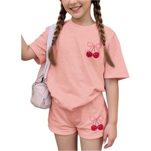 image:imageRoseSeek Girls 2 Piece Summer Outfits Short Sleeve Camo T Shirt and Mini Shorts Clothing Set TracksuitCherry Pink