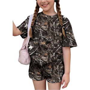 image:imageRoseSeek Girls 2 Piece Summer Outfits Short Sleeve Camo T Shirt and Mini Shorts Clothing Set TracksuitDeep Camo