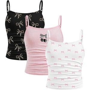 image:imageRoseSeek Girls 3 Packs Cheetah Leopard Floral Tank Top Spaghetti Strap Fitted Summer Cute Camisole TopsBowknot Multicolor
