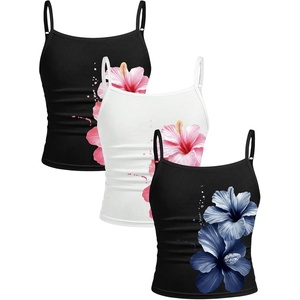 image:imageRoseSeek Girls 3 Packs Cheetah Leopard Floral Tank Top Spaghetti Strap Fitted Summer Cute Camisole TopsFloral Black and White