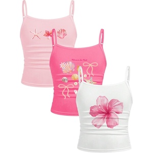 image:imageRoseSeek Girls 3 Packs Cheetah Leopard Floral Tank Top Spaghetti Strap Fitted Summer Cute Camisole TopsHot Pink White