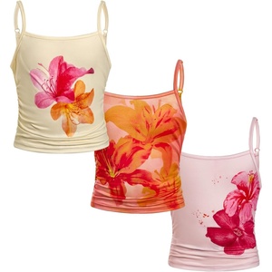 image:imageRoseSeek Girls 3 Packs Cheetah Leopard Floral Tank Top Spaghetti Strap Fitted Summer Cute Camisole TopsOrange Pink Beige