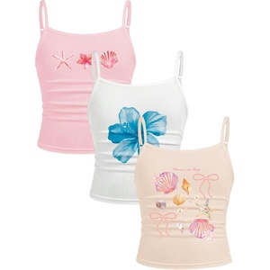 image:imageRoseSeek Girls 3 Packs Cheetah Leopard Floral Tank Top Spaghetti Strap Fitted Summer Cute Camisole TopsPink Beige White