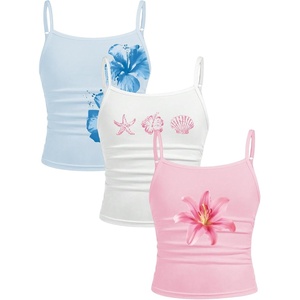 image:imageRoseSeek Girls 3 Packs Cheetah Leopard Floral Tank Top Spaghetti Strap Fitted Summer Cute Camisole TopsPink White Blue