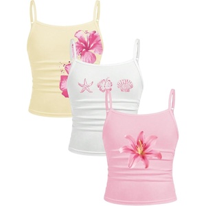 image:imageRoseSeek Girls 3 Packs Cheetah Leopard Floral Tank Top Spaghetti Strap Fitted Summer Cute Camisole TopsPink Yellow Blue
