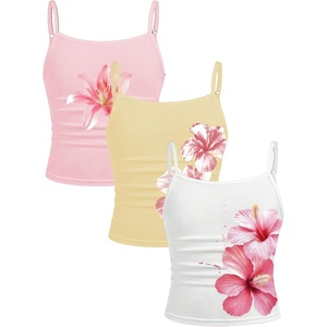 image:imageRoseSeek Girls 3 Packs Cheetah Leopard Floral Tank Top Spaghetti Strap Fitted Summer Cute Camisole TopsYellow Pink White
