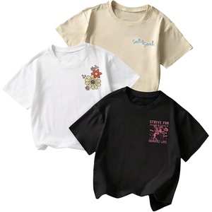 image:imageRoseSeek Girls 3 Packs Graphic Print T Shirts Set Crew Neck Short Sleeve T Shirt Oversized Summer TopsBeige White Black