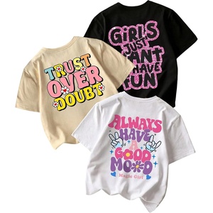 image:imageRoseSeek Girls 3 Packs Graphic Print T Shirts Set Crew Neck Short Sleeve T Shirt Oversized Summer TopsBlack Beige White