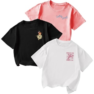 image:imageRoseSeek Girls 3 Packs Graphic Print T Shirts Set Crew Neck Short Sleeve T Shirt Oversized Summer TopsBlack White Pink