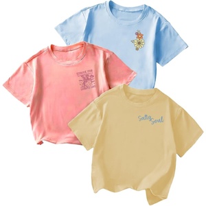 image:imageRoseSeek Girls 3 Packs Graphic Print T Shirts Set Crew Neck Short Sleeve T Shirt Oversized Summer TopsBlue Beige Pink