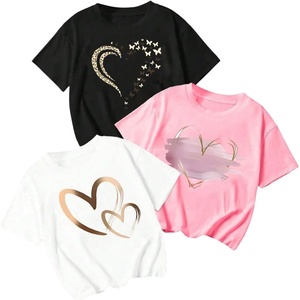 image:imageRoseSeek Girls 3 Packs Graphic Print T Shirts Set Crew Neck Short Sleeve T Shirt Oversized Summer TopsPink Black White