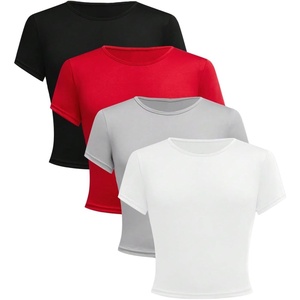 image:imageRoseSeek Girls 4 Pack Slim Fit Crop Tops Short Sleeve Crewneck Summer Shirts Tops Basic Layer TeesMulticolor