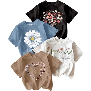 image:imageRoseSeek Girls 4 Packs Graphic Tees Short Sleeve Floral Heart T Shirt Crew Neck Cute TopsMulticolor