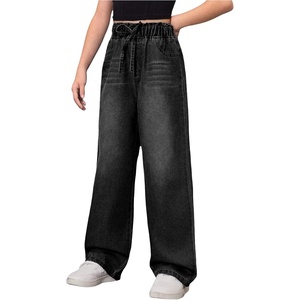 image:imageRoseSeek Girls Baggy Wide Leg Jeans High Elastic Waisted Denim Pants Casual Jeans with Bow Y2K StreetwearBlack