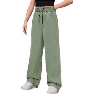 image:imageRoseSeek Girls Baggy Wide Leg Jeans High Elastic Waisted Denim Pants Casual Jeans with Bow Y2K StreetwearGreen